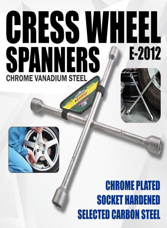 Eastman Cross Wheel Spanners, 17X19-21X23 Mm socket with Chrome Plated Hardened with Carbon Steel Car Wheel Nut Cross Rim Wrench Brace Screw Wrench (E-2012) - Image 2